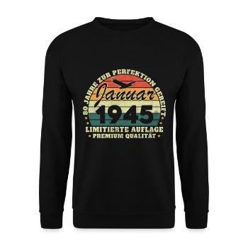 80e anniversaire Né en janvier 1945 - Sweat-shirt Unisexe - noir - Devant - Alina (178cm) & Michal (187cm)