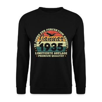90e anniversaire Né en janvier 1935 - Sweat-shirt Unisexe - noir - Devant - Alina (178cm) & Michal (187cm)