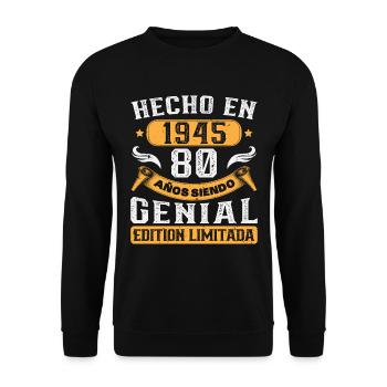 80 Jahre 1945 Vintage Geburtstagsgeschenk - Unisex Pullover - Schwarz - Vorne - Alina (178cm) & Michal (187cm)