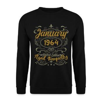 Janvier Cadeau D'anniversaire Nées En Janvier 1964 - Sweat-shirt Unisexe - noir - Devant - Alina (178cm) & Michal (187cm)