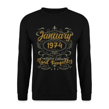 January Birthday Gift Born In January 1974 - Unisex Sweatshirt - black - Front - Alina (178cm) & Michal (187cm)