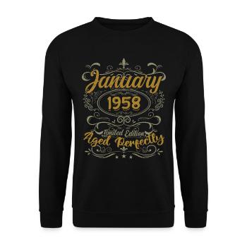 January Birthday Gift Born In January 1958 - Unisex Sweatshirt - black - Front - Alina (178cm) & Michal (187cm)