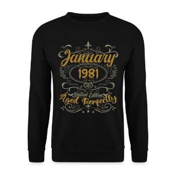 January Birthday Gift Born In January 1981 - Unisex Sweatshirt - black - Front - Alina (178cm) & Michal (187cm)