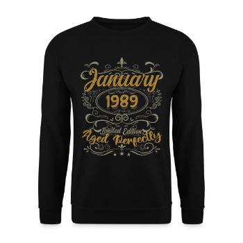 January Birthday Gift Born In January 1989 - Unisex Sweatshirt - black - Front - Alina (178cm) & Michal (187cm)