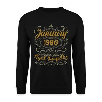 Janvier Cadeau D'anniversaire Nées En Janvier 1980 - Sweat-shirt Unisexe - noir - Devant - Alina (178cm) & Michal (187cm)