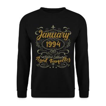 Januar Geburtstagsgeschenk Geboren im Januar 1994 - Unisex Pullover - Schwarz - Vorne - Alina (178cm) & Michal (187cm)