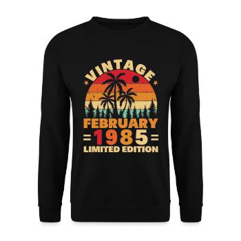 Février 1985 Vintage Anniversaire 1985 Cadeau - Sweat-shirt Unisexe - noir - Devant - Alina (178cm) & Michal (187cm)