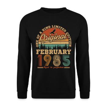 Février 1985 Vintage Anniversaire 1985 Cadeau - Sweat-shirt Unisexe - noir - Devant - Alina (178cm) & Michal (187cm)
