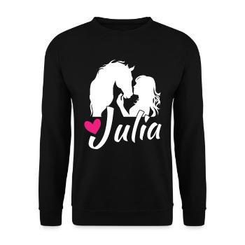 JULIA Beau prénom de fille avec un joli cheval - Sweat-shirt Unisexe - noir - Devant - Alina (178cm) & Michal (187cm)
