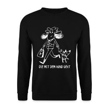 Die mit dem Hund geht - Gassi gehen - Geschenk - Unisex Pullover - Schwarz - Vorne - Alina (178cm) & Michal (187cm)