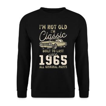 Né en 1965 Anniversaire Voiture classique - Sweat-shirt Unisexe - noir - Devant - Alina (178cm) & Michal (187cm)