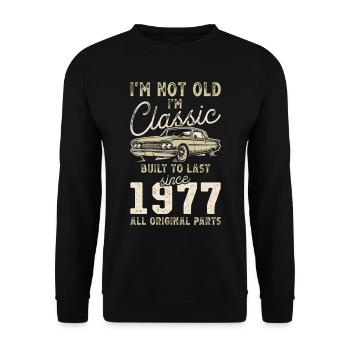 Né en 1977 Anniversaire Voiture classique - Sweat-shirt Unisexe - noir - Devant - Alina (178cm) & Michal (187cm)