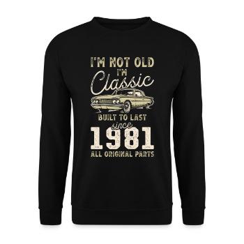 Born 1981 Birthday Classic Car - Unisex Sweatshirt - black - Front - Alina (178cm) & Michal (187cm)
