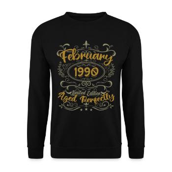 Geschenkidee Februar 1990 Geburtstag Februar 1990 - Unisex Pullover - Schwarz - Vorne - Alina (178cm) & Michal (187cm)