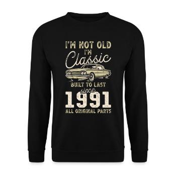 Born 1991 Birthday Classic Car - Unisex Sweatshirt - black - Front - Alina (178cm) & Michal (187cm)