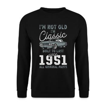 Né en 1951 Anniversaire Voiture classique - Sweat-shirt Unisexe - noir - Devant - Alina (178cm) & Michal (187cm)