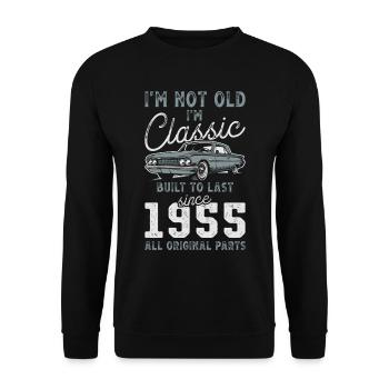 Geboren 1955 Geburtstag Oldtimer - Unisex Pullover - Schwarz - Vorne - Alina (178cm) & Michal (187cm)