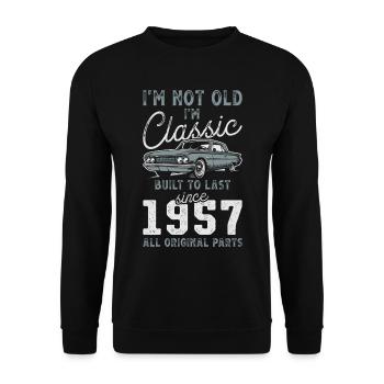 Né en 1957 Anniversaire Voiture classique - Sweat-shirt Unisexe - noir - Devant - Alina (178cm) & Michal (187cm)