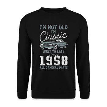 Né en 1958 Anniversaire Voiture classique - Sweat-shirt Unisexe - noir - Devant - Alina (178cm) & Michal (187cm)