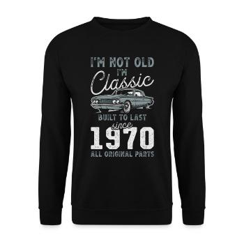 Geboren 1970 Geburtstag Oldtimer - Unisex Pullover - Schwarz - Vorne - Alina (178cm) & Michal (187cm)