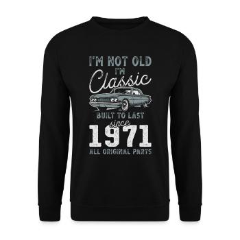 Geboren 1971 Geburtstag Oldtimer - Unisex Pullover - Schwarz - Vorne - Alina (178cm) & Michal (187cm)
