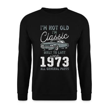 Né en 1973 Anniversaire Voiture classique - Sweat-shirt Unisexe - noir - Devant - Alina (178cm) & Michal (187cm)