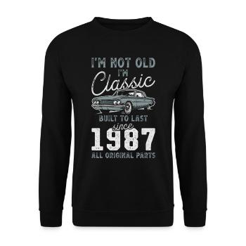 Né en 1987 Anniversaire Voiture classique - Sweat-shirt Unisexe - noir - Devant - Alina (178cm) & Michal (187cm)