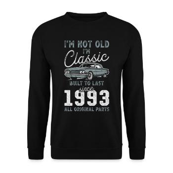 Geboren 1993 Geburtstag Oldtimer - Unisex Pullover - Schwarz - Vorne - Alina (178cm) & Michal (187cm)