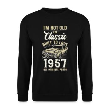 Né en 1957 Anniversaire Voiture classique - Sweat-shirt Unisexe - noir - Devant - Alina (178cm) & Michal (187cm)