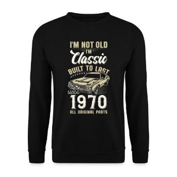 Geboren 1970 Geburtstag Oldtimer - Unisex Pullover - Schwarz - Vorne - Alina (178cm) & Michal (187cm)