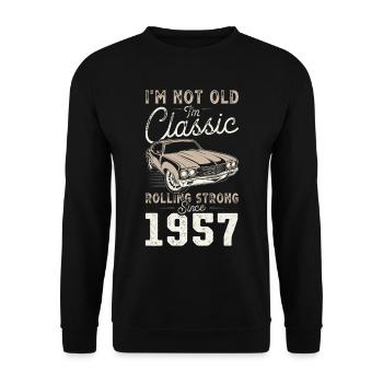 Né en 1957 Anniversaire Voiture classique - Sweat-shirt Unisexe - noir - Devant - Alina (178cm) & Michal (187cm)