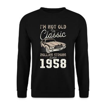 Né en 1958 Anniversaire Voiture classique - Sweat-shirt Unisexe - noir - Devant - Alina (178cm) & Michal (187cm)