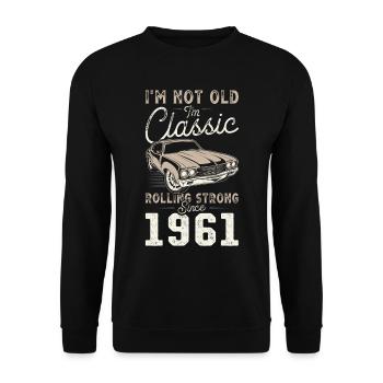 Né en 1961 Anniversaire Voiture classique - Sweat-shirt Unisexe - noir - Devant - Alina (178cm) & Michal (187cm)