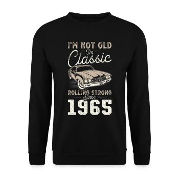 Né en 1965 Anniversaire Voiture classique - Sweat-shirt Unisexe - noir - Devant - Alina (178cm) & Michal (187cm)