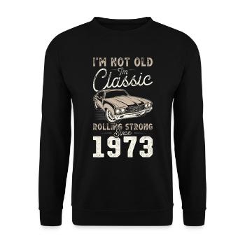 Né en 1973 Anniversaire Voiture classique - Sweat-shirt Unisexe - noir - Devant - Alina (178cm) & Michal (187cm)
