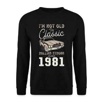Geboren 1981 Geburtstag Oldtimer - Unisex Pullover - Schwarz - Vorne - Alina (178cm) & Michal (187cm)