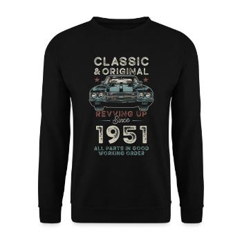 Né en 1951 Anniversaire Voiture classique - Sweat-shirt Unisexe - noir - Devant - Alina (178cm) & Michal (187cm)