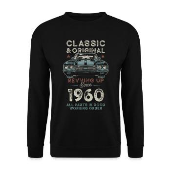 Geboren 1960 Geburtstag Oldtimer - Unisex Pullover - Schwarz - Vorne - Alina (178cm) & Michal (187cm)