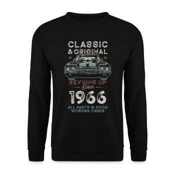 Né en 1966 Anniversaire Voiture classique - Sweat-shirt Unisexe - noir - Devant - Alina (178cm) & Michal (187cm)