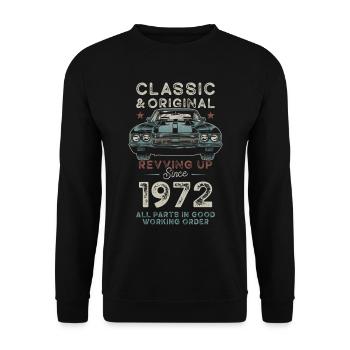 Né en 1972 Anniversaire Voiture classique - Sweat-shirt Unisexe - noir - Devant - Alina (178cm) & Michal (187cm)