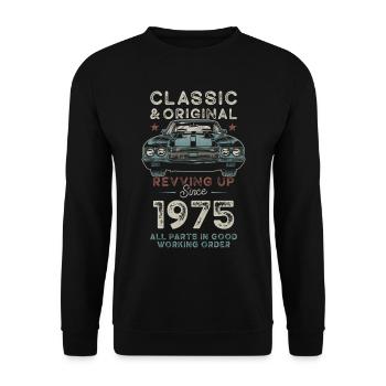 Born 1975 Birthday Classic Car - Unisex Sweatshirt - black - Front - Alina (178cm) & Michal (187cm)