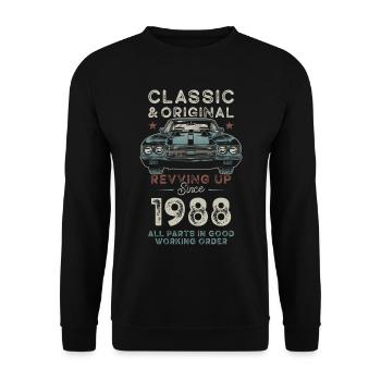 Né en 1988 Anniversaire Voiture classique - Sweat-shirt Unisexe - noir - Devant - Alina (178cm) & Michal (187cm)