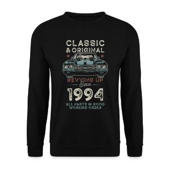 Geboren 1994 Geburtstag Oldtimer - Unisex Pullover - Schwarz - Vorne - Alina (178cm) & Michal (187cm)