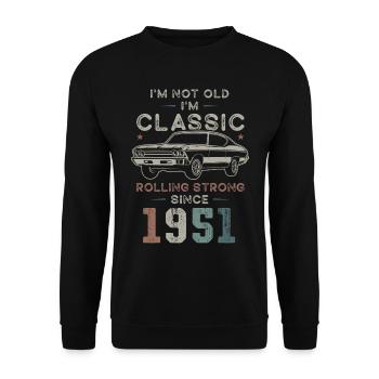 Born in 1951 Birthday Classic Car - Unisex Pullover - Schwarz - Vorne - Alina (178cm) & Michal (187cm)