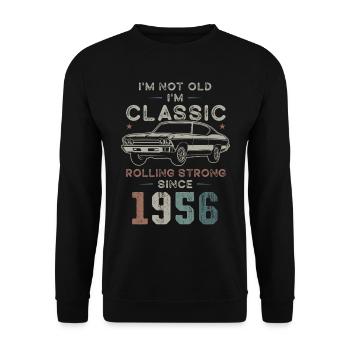 Born in 1956 Birthday Classic Car - Unisex Pullover - Schwarz - Vorne - Alina (178cm) & Michal (187cm)