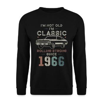 Geboren 1966 Geburtstag Oldtimer - Unisex Pullover - Schwarz - Vorne - Alina (178cm) & Michal (187cm)