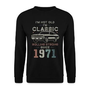 Geboren 1971 Geburtstag Oldtimer - Unisex Pullover - Schwarz - Vorne - Alina (178cm) & Michal (187cm)