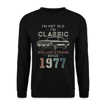 Geboren 1977 Geburtstag Oldtimer - Unisex Pullover - Schwarz - Vorne - Alina (178cm) & Michal (187cm)
