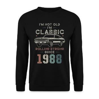 Né en 1988 Anniversaire Voiture classique - Sweat-shirt Unisexe - noir - Devant - Alina (178cm) & Michal (187cm)