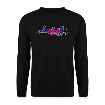 Bisexuell Pride Katzen Herzschlag Flagge Farben - Unisex Pullover - Schwarz - Vorne - Alina (178cm) & Michal (187cm)